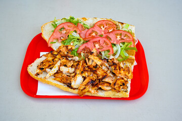Lavash zurna doner kebab ( zurna  durum )  or shawarma sliced in plate isolated.  hatay usulu tavuk Et doner durum. Gobit ekmek arasi doner. Pilavustu iskender doner kebap. 