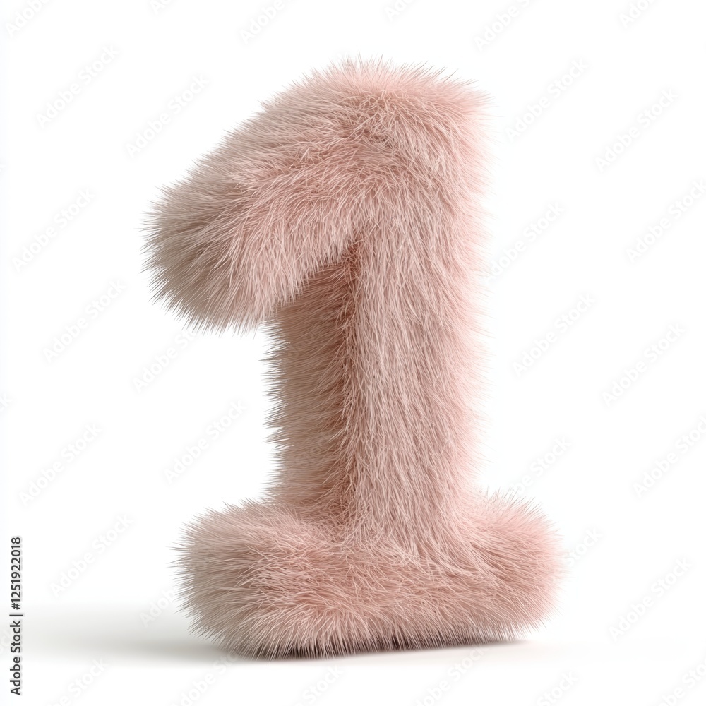 Aufkleber fluffy light pink number one character rendered in 3d design with a soft texture against a clean whi