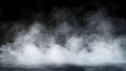 Fototapeta premium Fog and mist effect on black background. Smoke texture