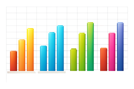 Colorful 3D Bar Graph Illustration isolated on white background as transparent. PNG. AI GENERATED.