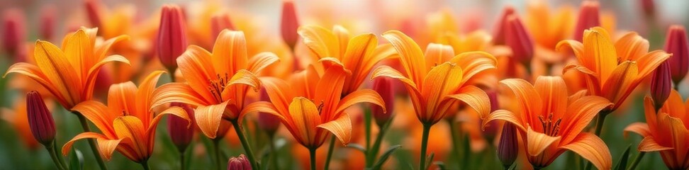 Fototapeta premium Colorful daylily buds in a loose, organic arrangement, botanical, bouquet