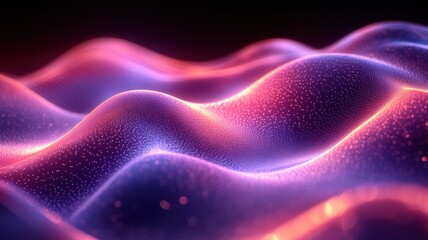 Obraz premium Abstract Wavy Surface with Colorful Lights and Sparkling Particles
