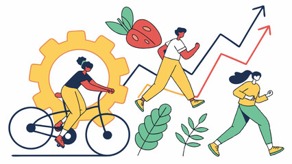 Healthy Lifestyle Illustration: Cycling, Running, Fitness, and Nutrition