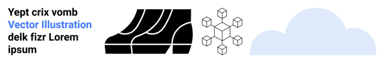 Black wave-thumbs up patterns, geometric molecular structure, and a blue cloud. Ideal for technology, networking, data, innovation, infrastructure, digital concepts flat landing page banner