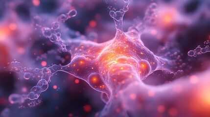 Scientific inspired digital art showcasing complex cellular structures with radiant neon patterns