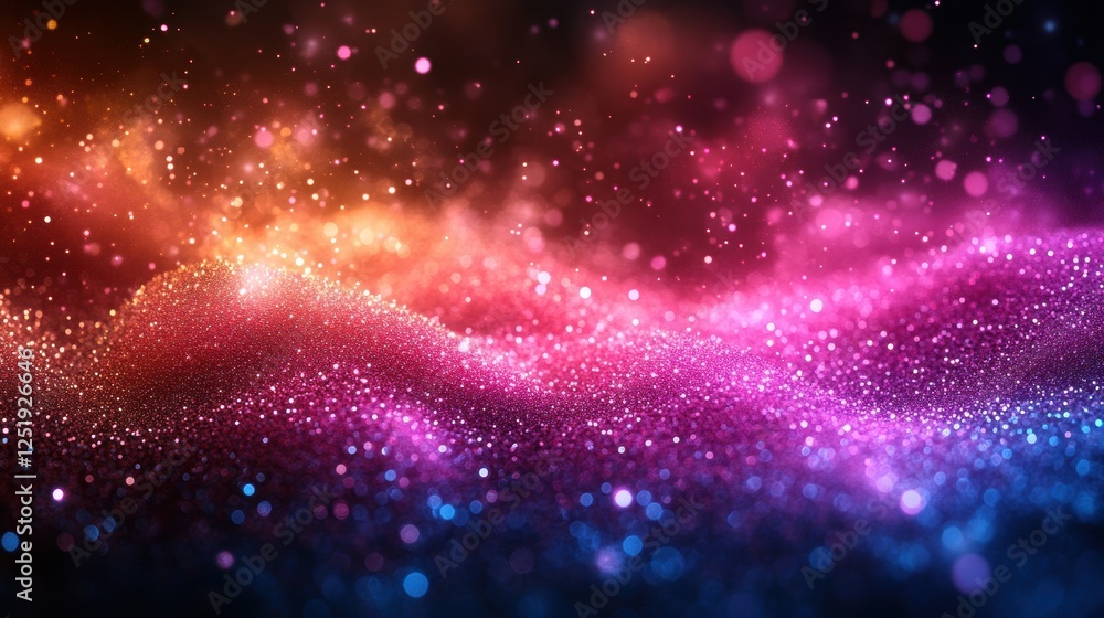 Poster a vibrant abstract background featuring colorful particles and waves of light.