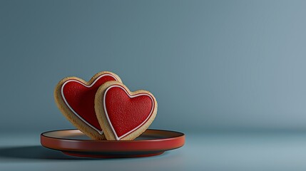 Heart Shaped Cookies On Plate Against Light Gray Background