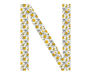 Floral alphabet. Daisy patterned alphabet letters