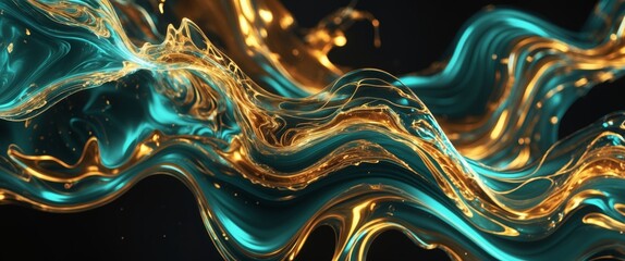 Captivating abstract liquid plasma creating golden and teal swirls for a dynamic and visually stunning backdrop