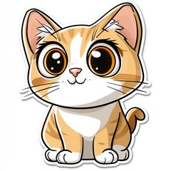 Cute Cartoon Orange And White Striped Cat With Large Eyes