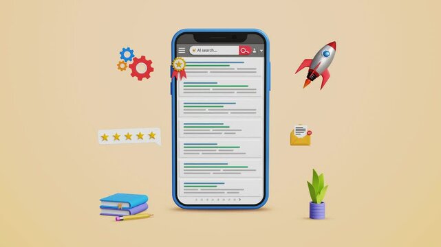 SEO ranking position, top ranking, web search page concept. Search engine optimization, Optimize your website to rank in top position on a mobile. 4K 3D animation