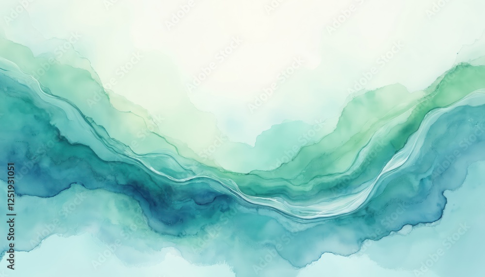 Poster illustration of soothing abstract watercolor pattern in tones of blue, green, teal. blended colors c