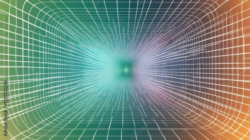 Poster a vibrant tunnel created with a mesmerizing white wireframe grid