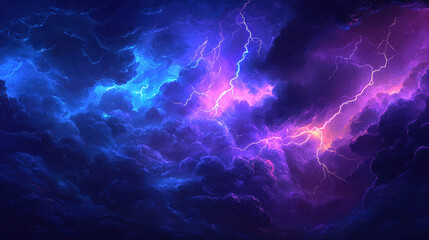 Fototapeta premium Intense stormy sky filled with lightning bolts illuminating a dramatic night atmosphere