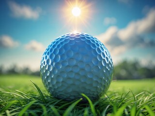 Obraz premium Golf Ball on Lush Green Grass Under Bright Sunny Sky.