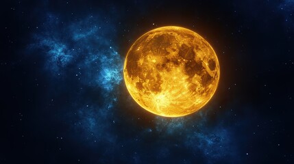 Obraz premium A luminous full moon against a starry cosmic background.