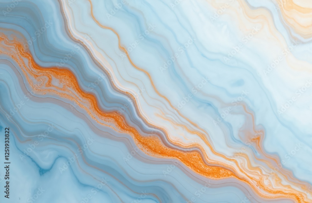 Aufkleber abstract background with light blue, white and orange marble texture. swirling fluid waves pattern. 