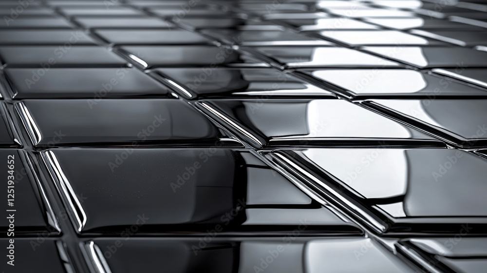 Poster glossy subway tiles create reflective patterns in modern minimalist space design