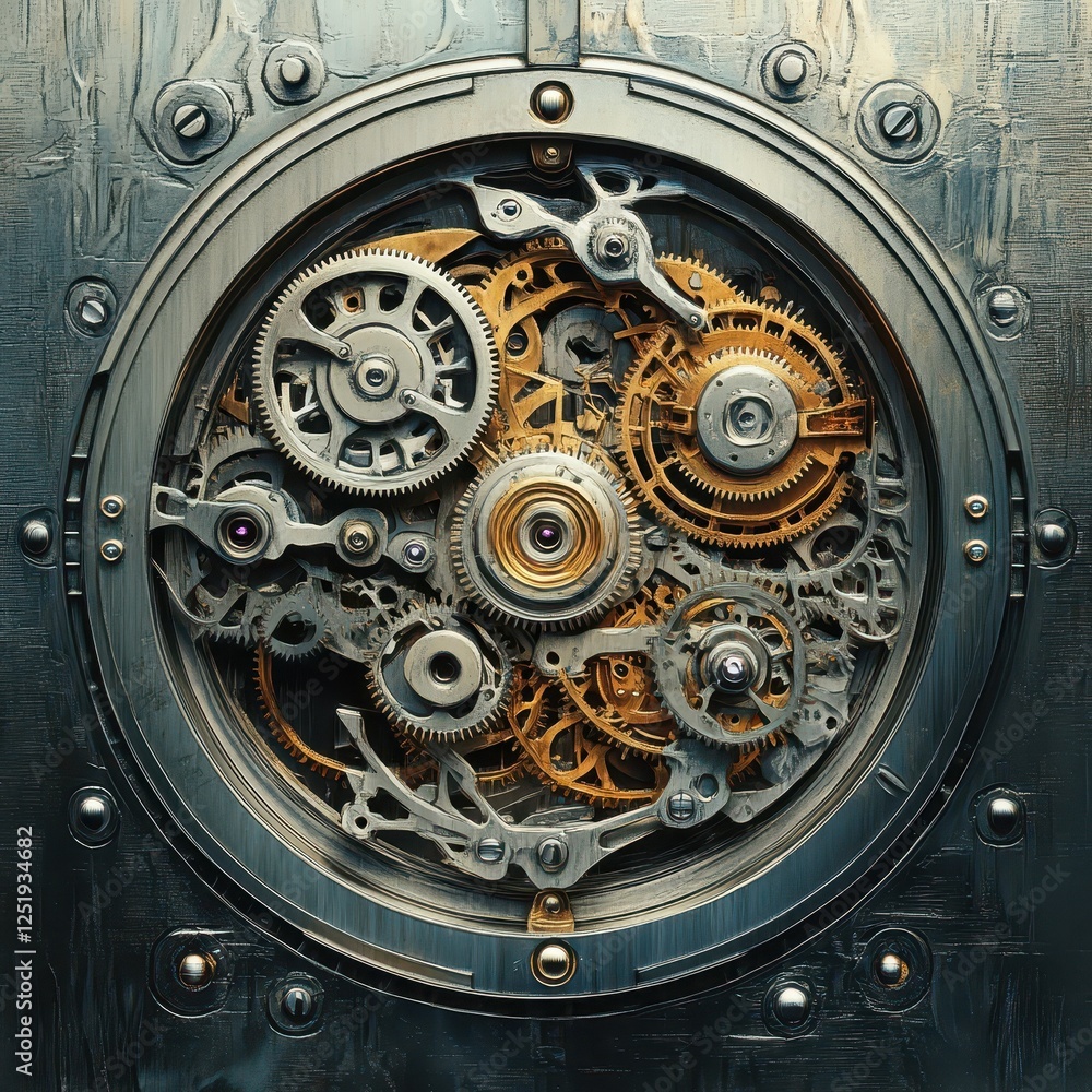 Poster detailed view of a clockwork mechanism with intricate gears