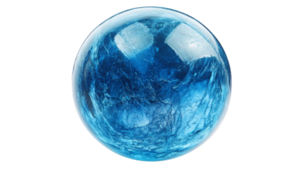 Shiny blue glass sphere on transparent background