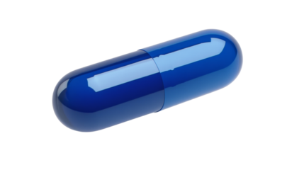 Shiny blue capsule on transparent background