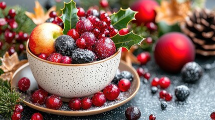 Festive fruit bowl, Christmas decor, winter berries, holiday food