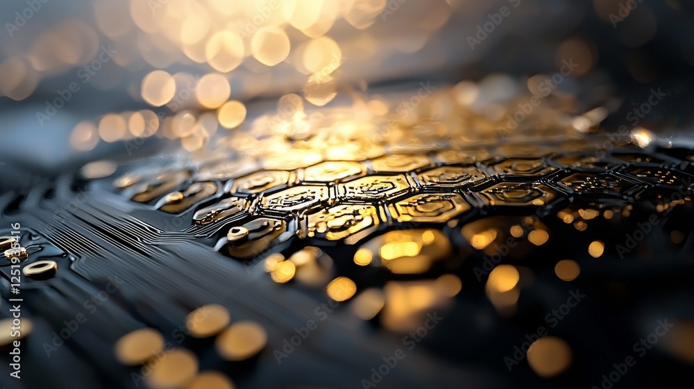 Poster an illustration featuring an abstract circuit board with glowing lines, perfect as a background for 