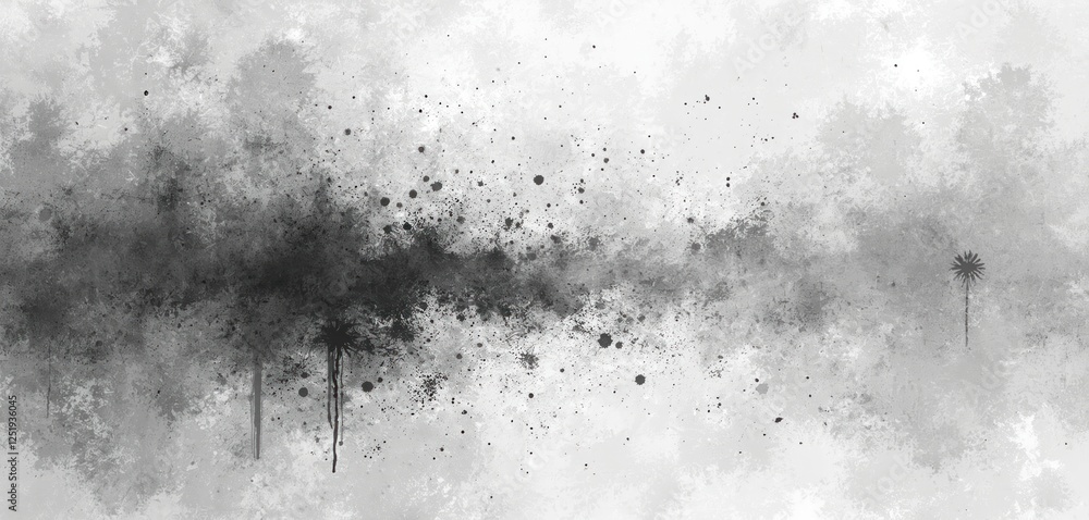 Poster grungy texture with blots, scratches and drip traces creates abstract pattern on gray backdrop. it s