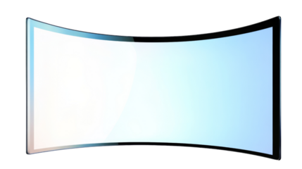 Transparent curved tv screen showing light blue gradient background