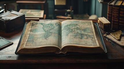 Obraz premium An elegant Braille book open on a desk with tactile maps