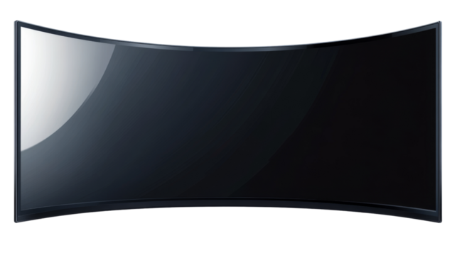 Realistic curved tv screen showing a blank display on transparent background