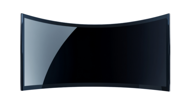 Curved smart tv screen showing a blank display on transparent background