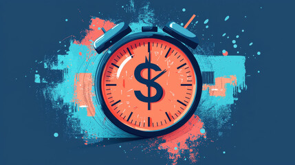 Clean vector illustration shows a clock merging with a dollar sign, symbolizing finance and time