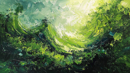 Landfill transforms into a vibrant green forest landscape in surreal depiction