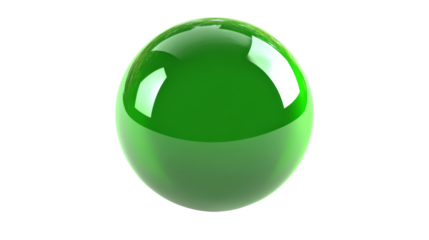 Shiny green sphere reflecting light on transparent background