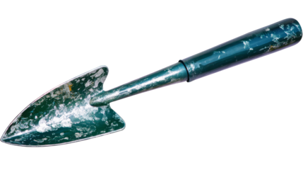 Gardening trowel showing signs of wear and tear on transparent background
