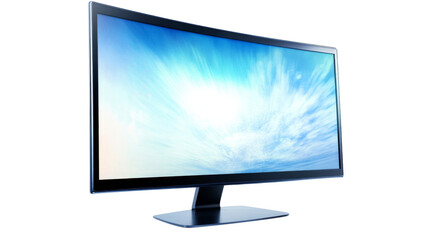 Fototapeta premium Modern wide screen monitor displaying blue sky on transparent background
