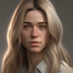 Fototapeta premium A highly detailed, hyper-realistic close-up portrait of an AI-generated human face. This digital artwork features lifelike skin textures, expressive eyes, and natural lighting.