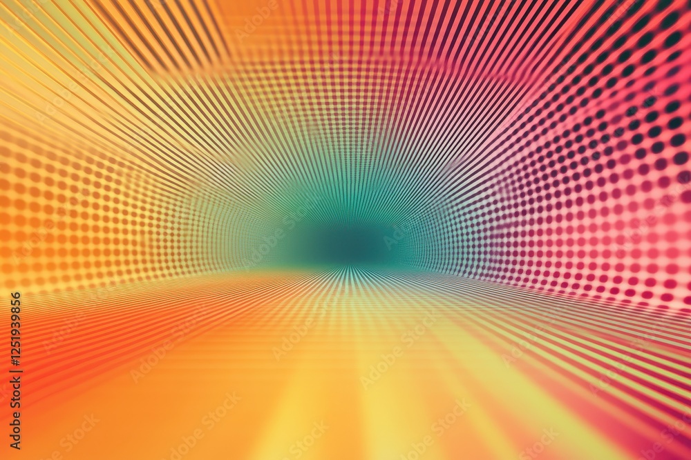 Poster Abstract color spectrum tunnel with converging lines and dots