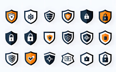 Collection of cybersecurity icons representing security, protection, and hacking prevention