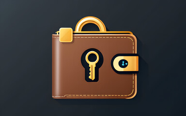 Cryptocurrency wallet icon with a key and lock