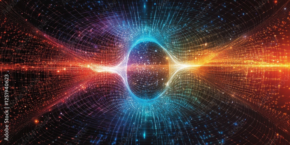 Poster abstract representation of interconnected data nodes in a vibrant network