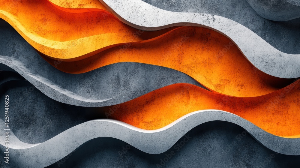 Poster abstract waves of metal and orange light create a dynamic visual effect.