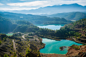 Obraz premium Turquoise Mine Lakes in Evia Mountainous Landscape
