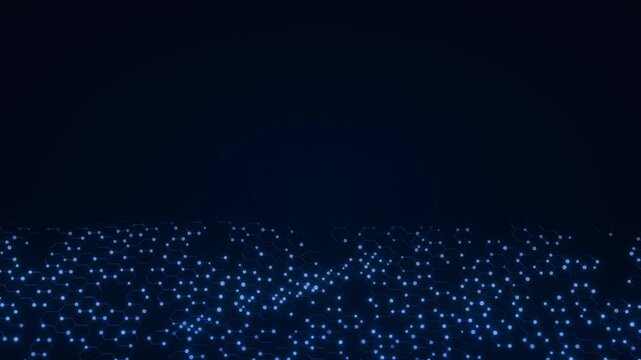 Futuristic digital blue seamless repeating hexagon waves animation background for business presentations. Internet connection or cyberspace concept
