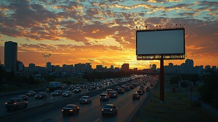 Blank billboard sunset highway traffic city advertising