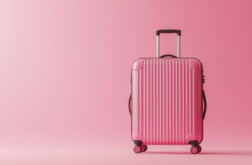 Stylish pink luggage standing on a pink backdrop ready for travel adventure