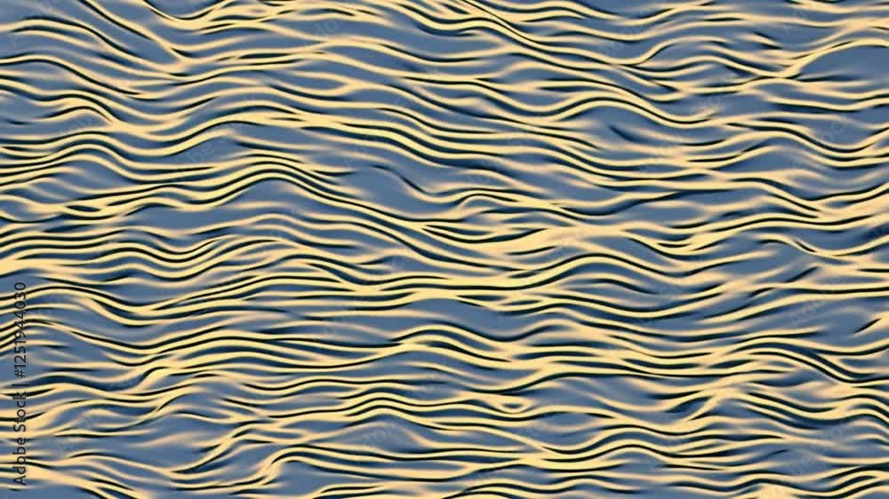 Poster abstract animated wavy pattern in gold and blue.