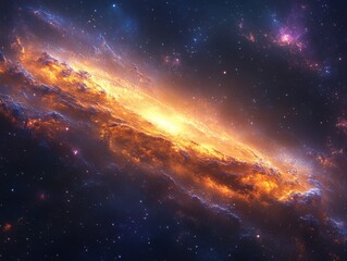 Fototapeta premium A vibrant galaxy with fiery colors and cosmic elements.