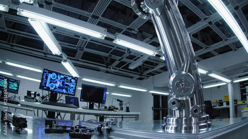 Aufkleber sleek robotic arm operates in a high-tech laboratory, surrounded by futuristic digital displays, sym